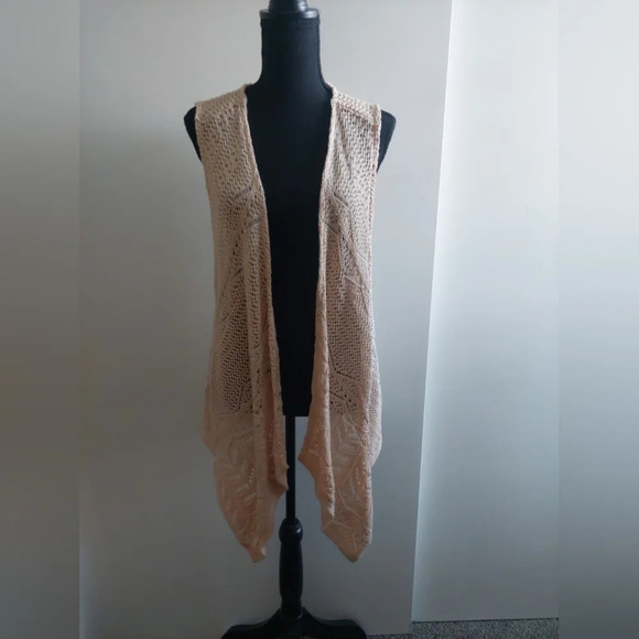 Charlie Paige open knit/ Crocheted Sweater Vest Beige Bohemian Wester S/M - Picture 2 of 8